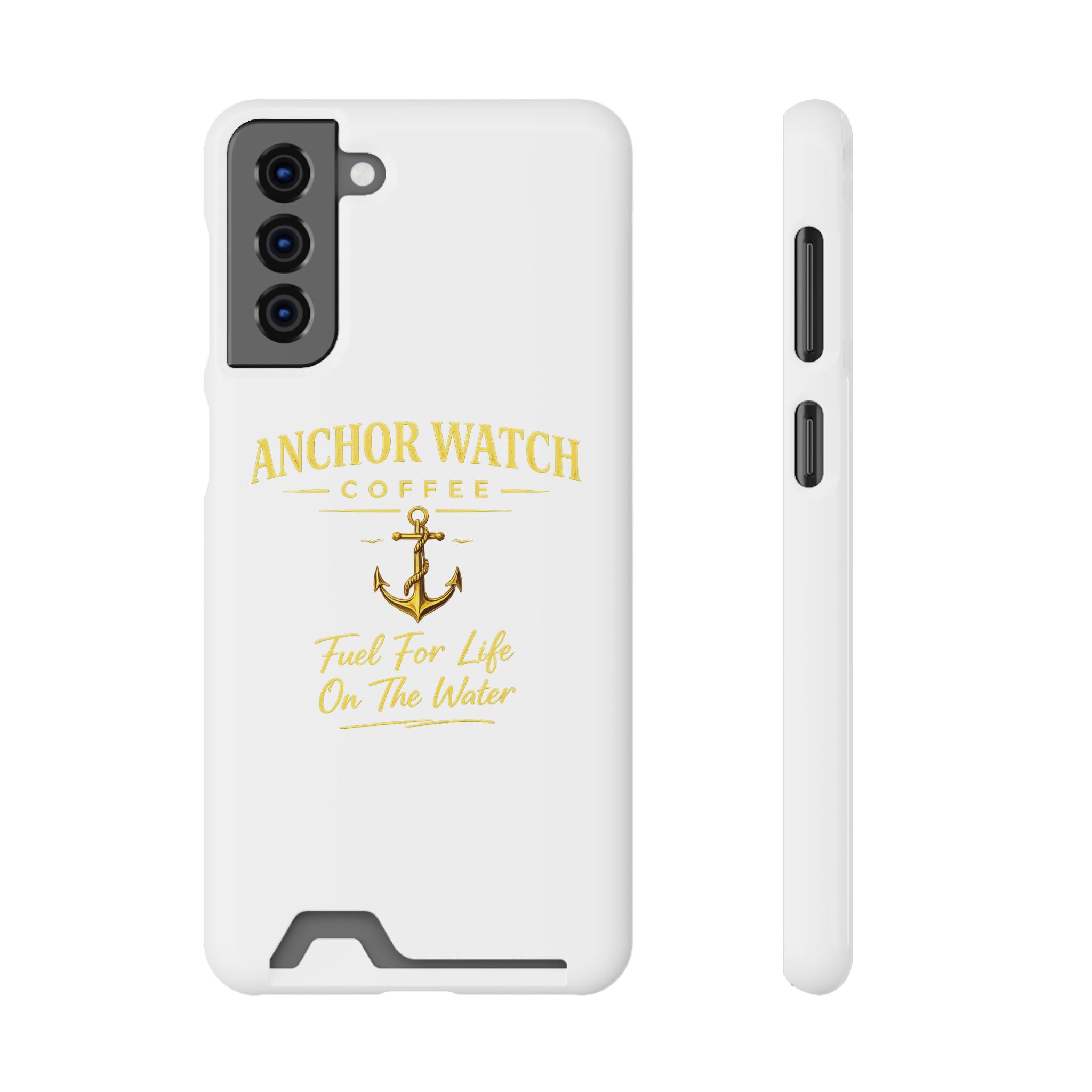 Anchor Watch Coffee Phone Card Case — "Fuel For Life On The Water" Nautical Phone Case