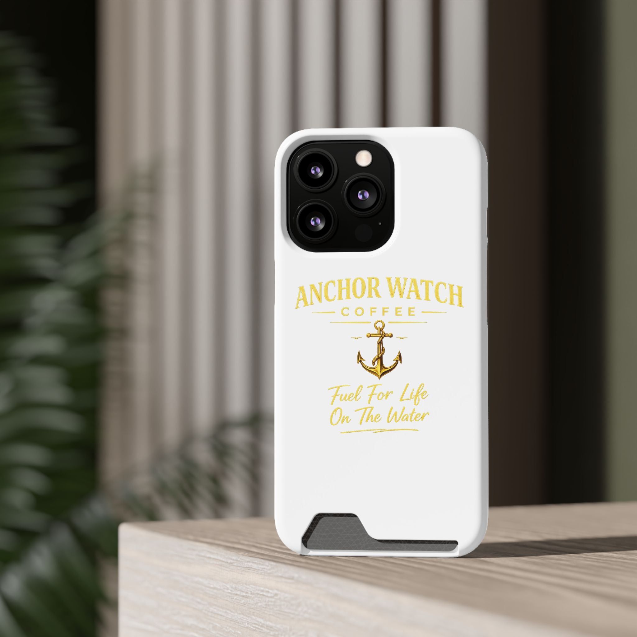 Anchor Watch Coffee Phone Card Case — "Fuel For Life On The Water" Nautical Phone Case