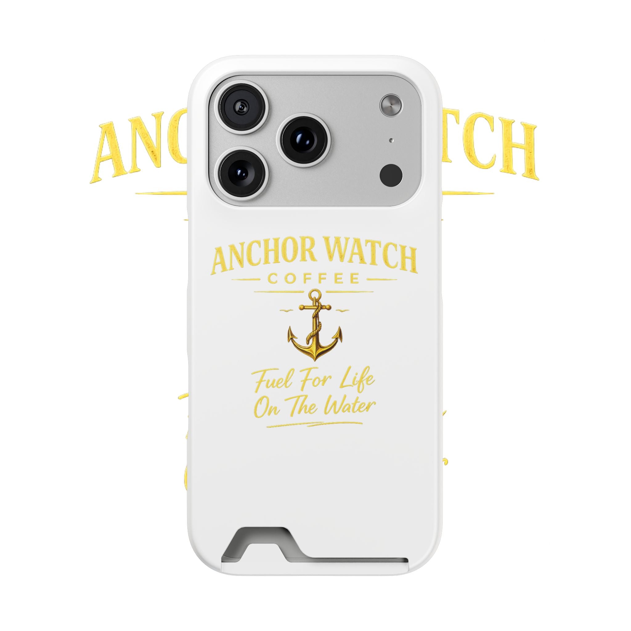 Anchor Watch Coffee Phone Card Case — "Fuel For Life On The Water" Nautical Phone Case