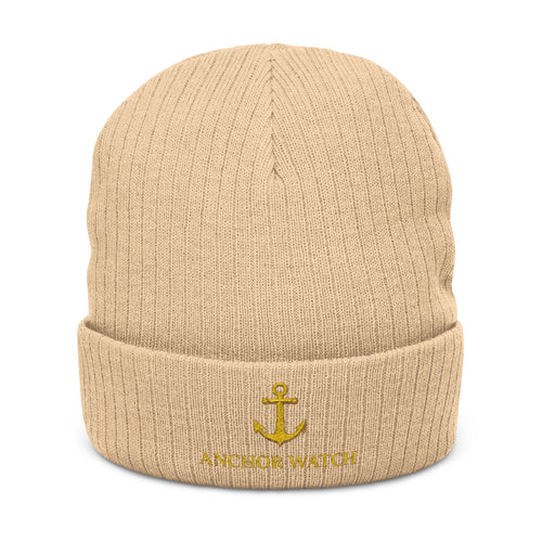 Anchor Watch Coffee Embroidered Beanie Hat – Nautical Anchor Winter Hat