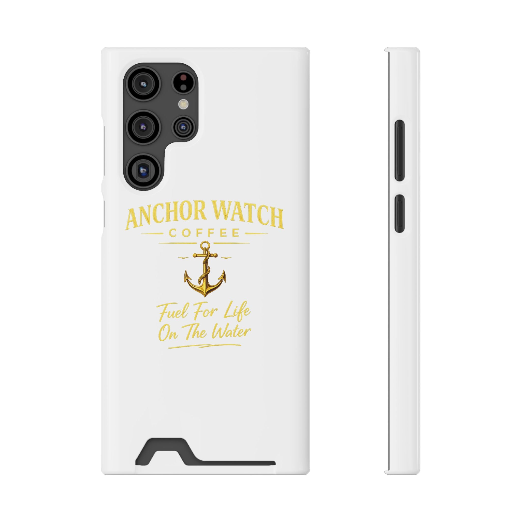 Anchor Watch Coffee Phone Card Case — "Fuel For Life On The Water" Nautical Phone Case