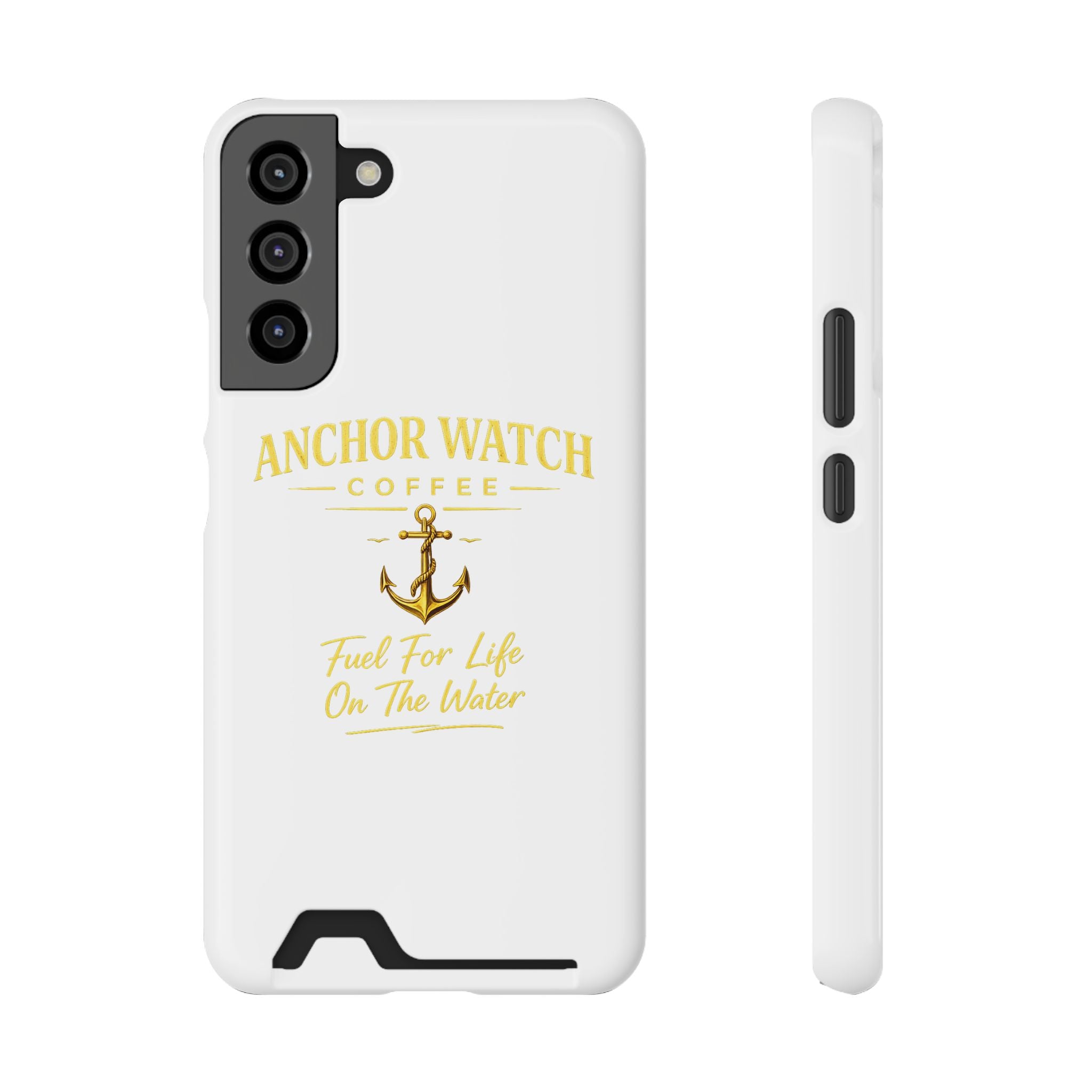 Anchor Watch Coffee Phone Card Case — "Fuel For Life On The Water" Nautical Phone Case