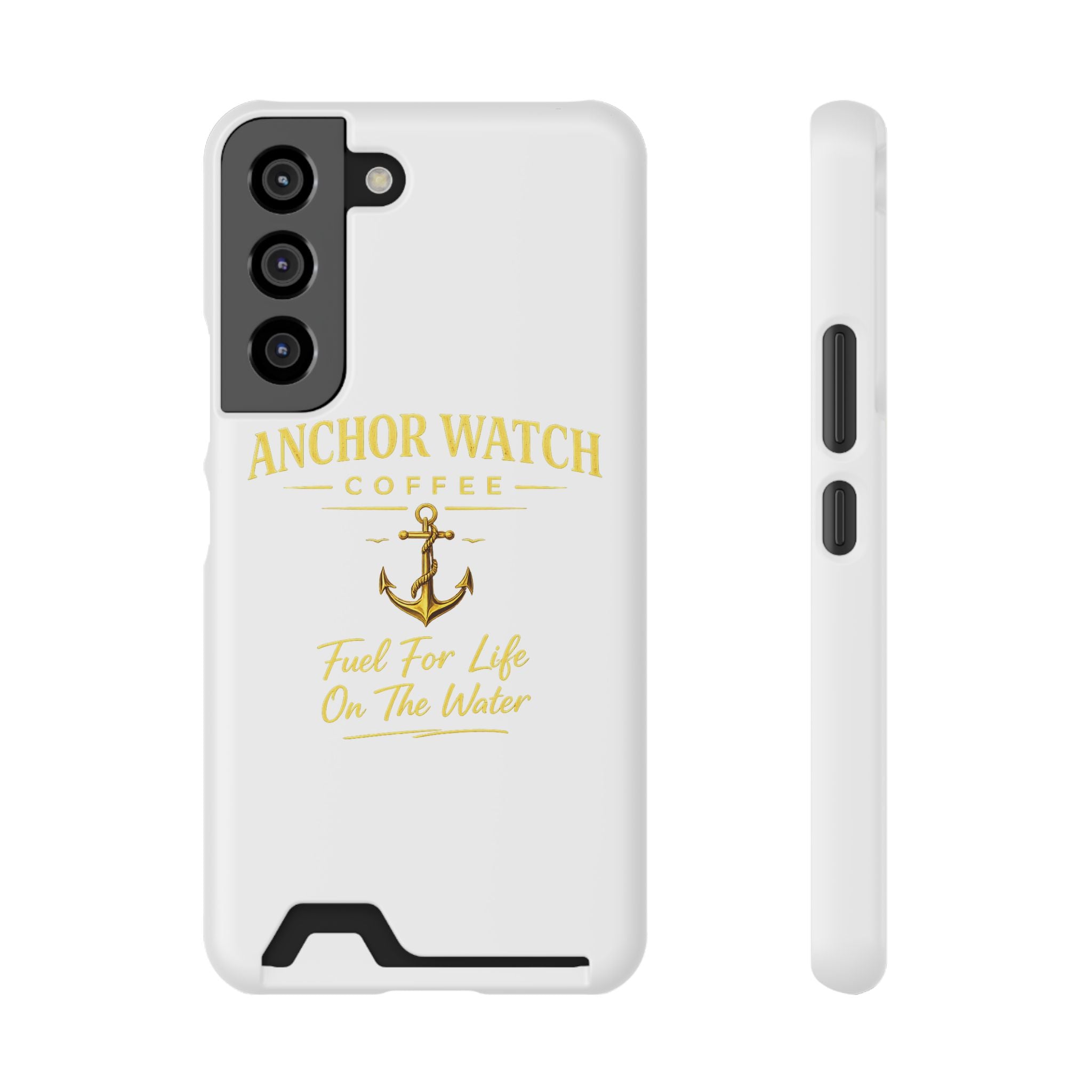 Anchor Watch Coffee Phone Card Case — "Fuel For Life On The Water" Nautical Phone Case