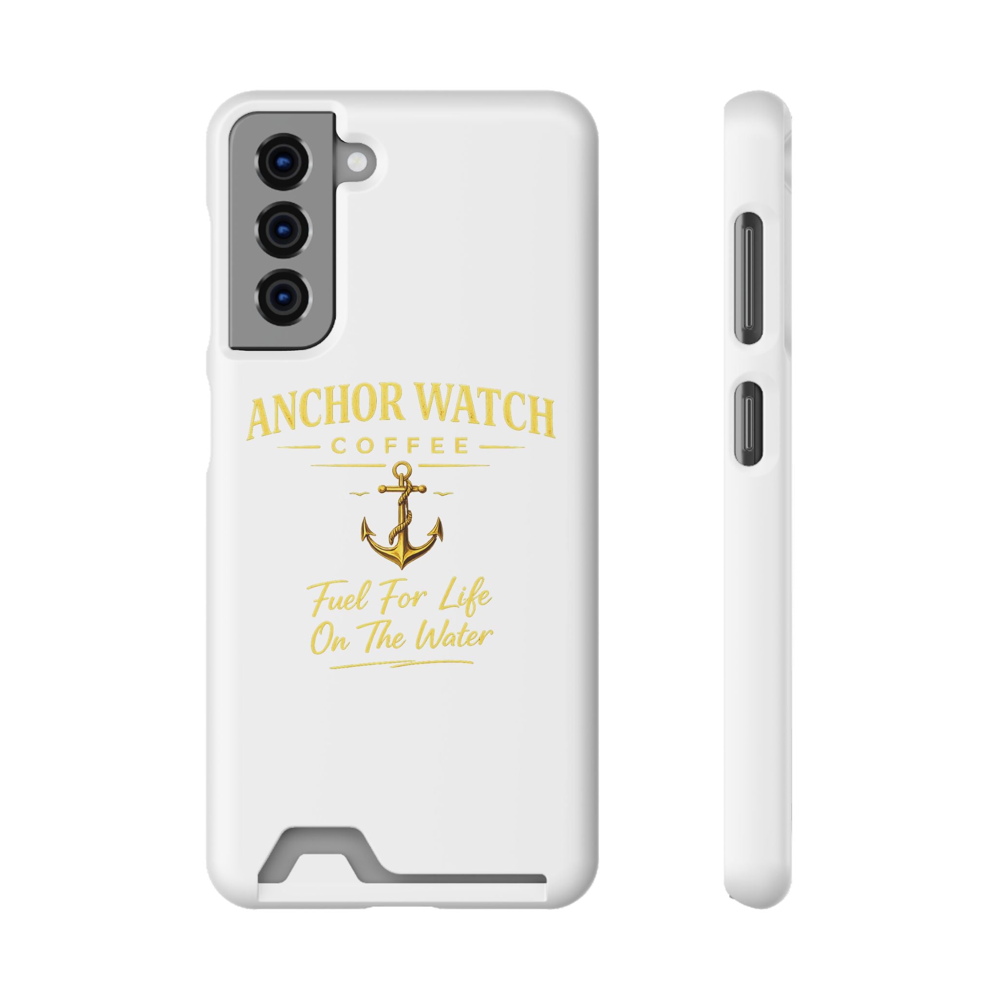 Anchor Watch Coffee Phone Card Case — "Fuel For Life On The Water" Nautical Phone Case