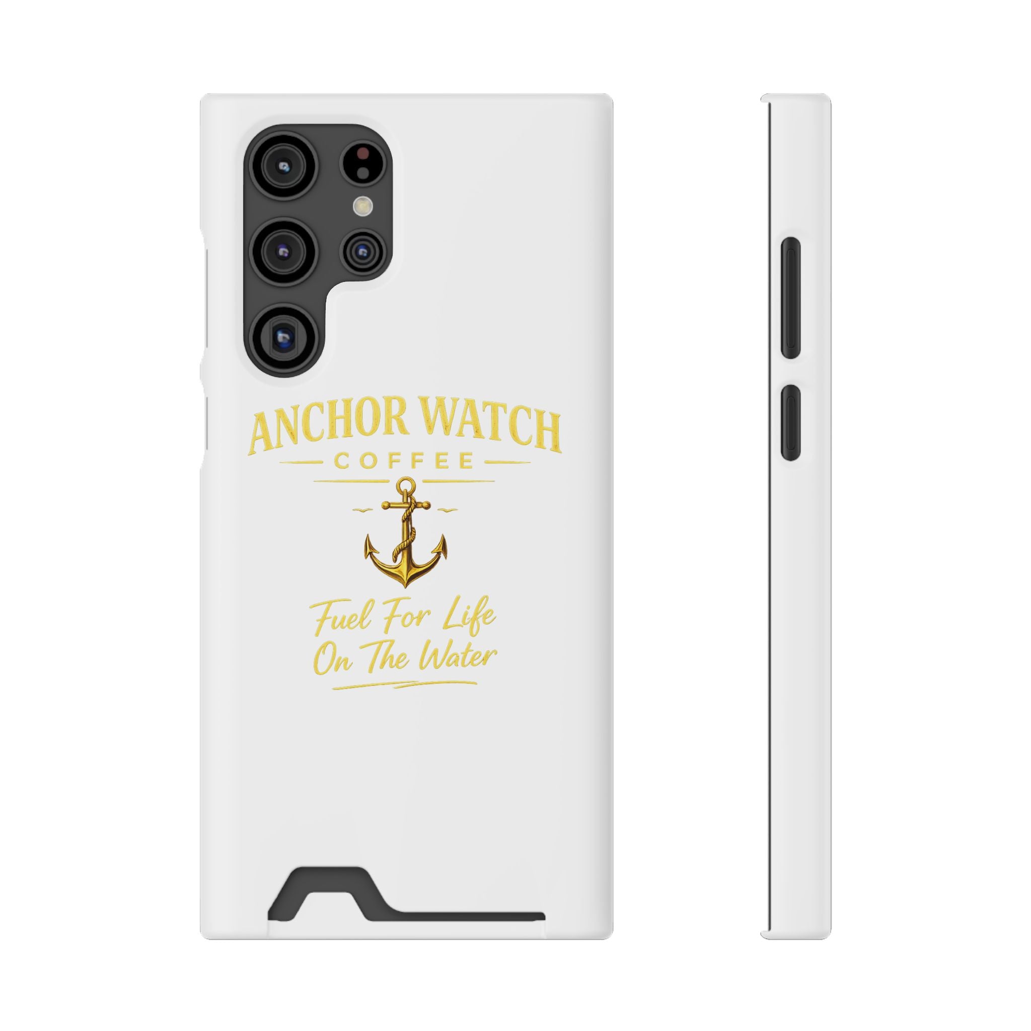 Anchor Watch Coffee Phone Card Case — "Fuel For Life On The Water" Nautical Phone Case