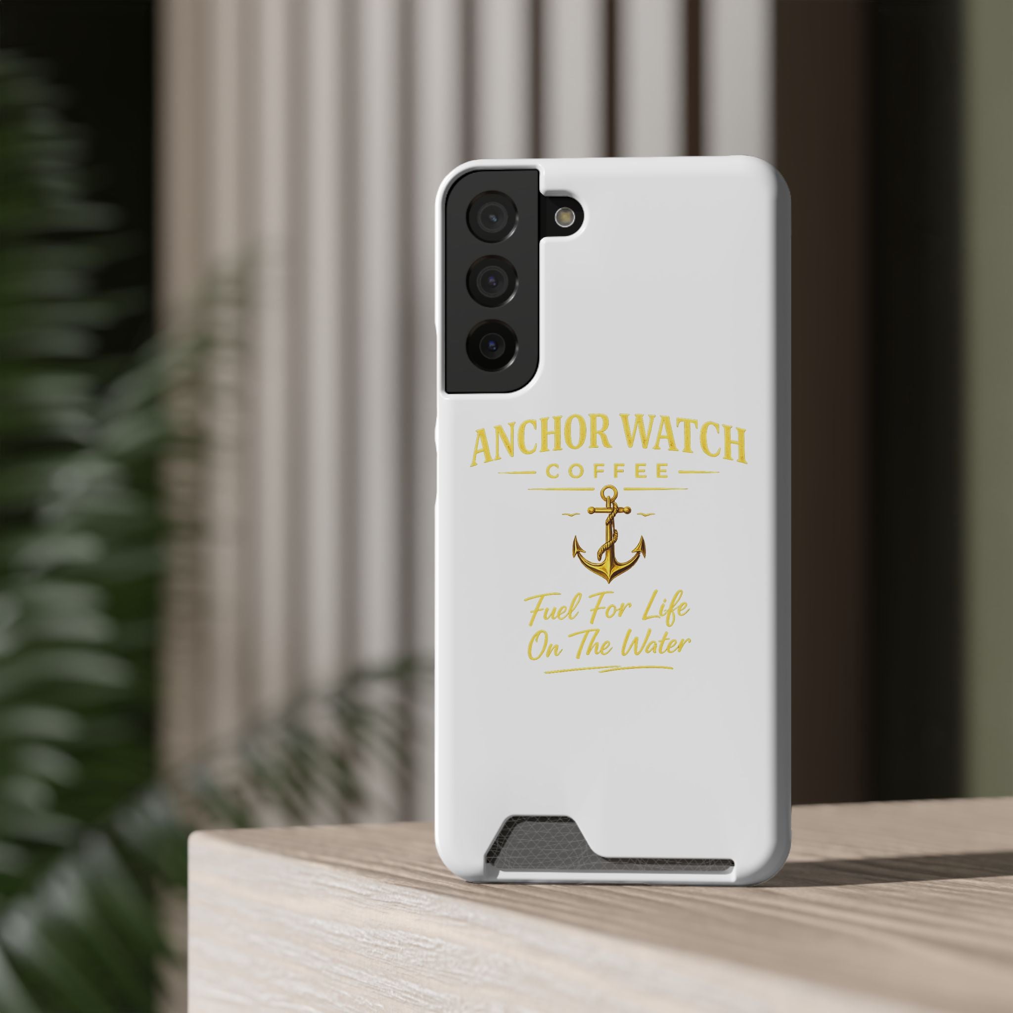 Anchor Watch Coffee Phone Card Case — "Fuel For Life On The Water" Nautical Phone Case