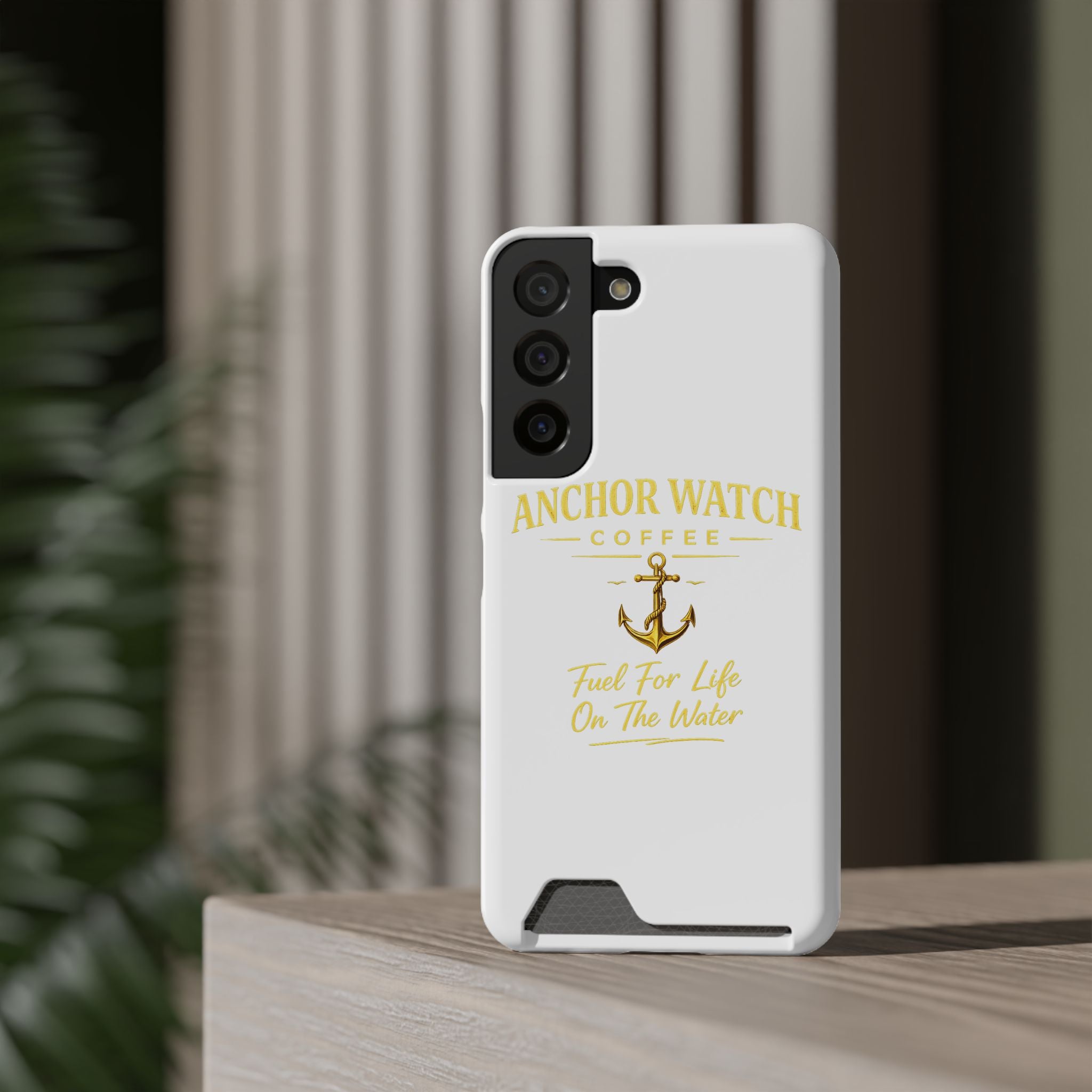 Anchor Watch Coffee Phone Card Case — "Fuel For Life On The Water" Nautical Phone Case