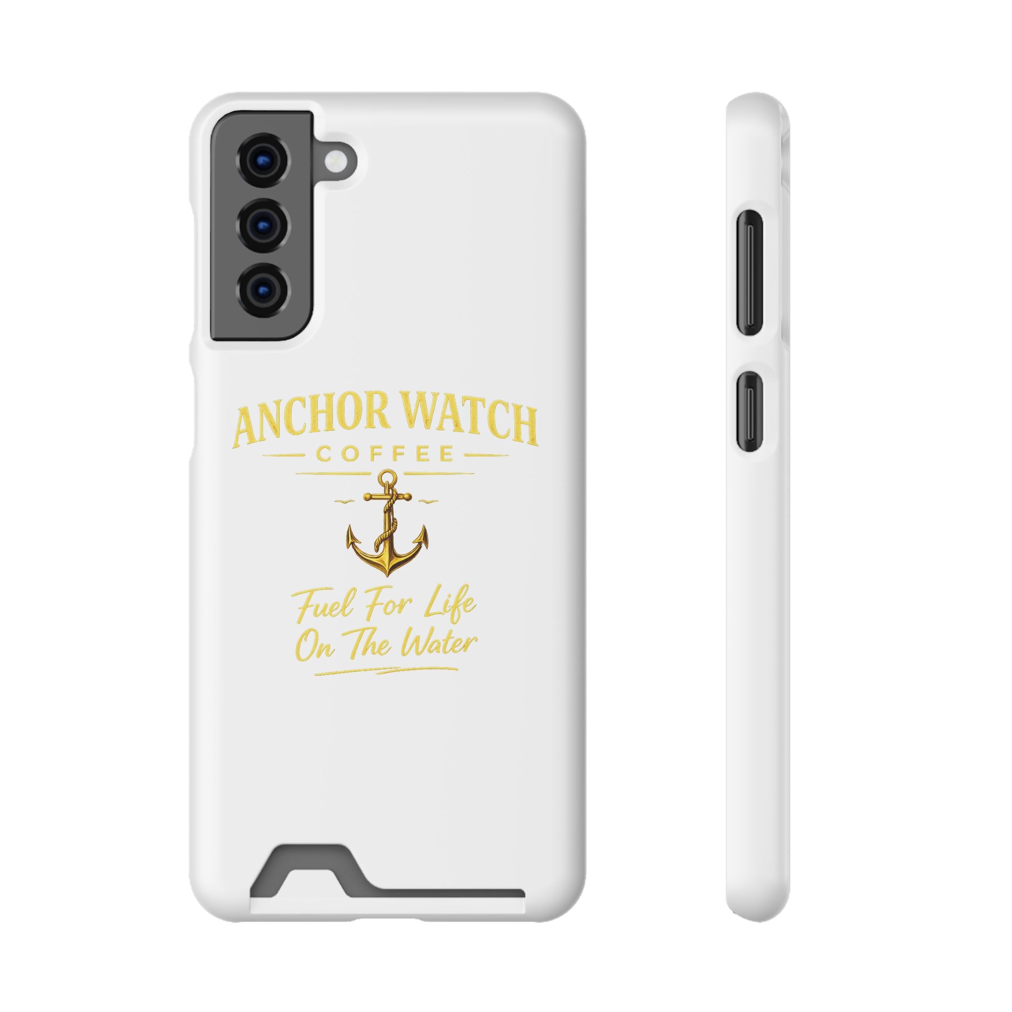 Anchor Watch Coffee Phone Card Case — "Fuel For Life On The Water" Nautical Phone Case