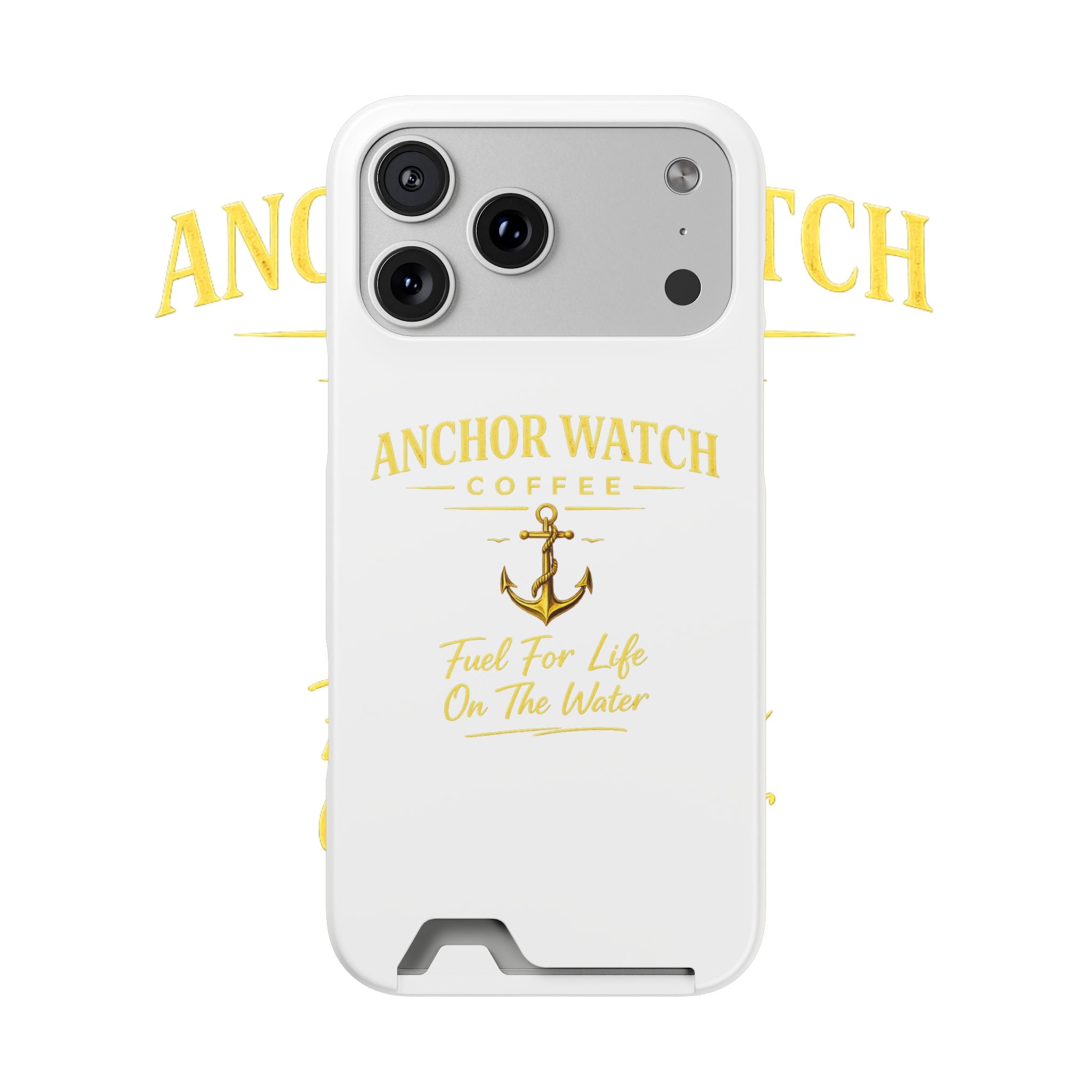 Anchor Watch Coffee Phone Card Case — "Fuel For Life On The Water" Nautical Phone Case