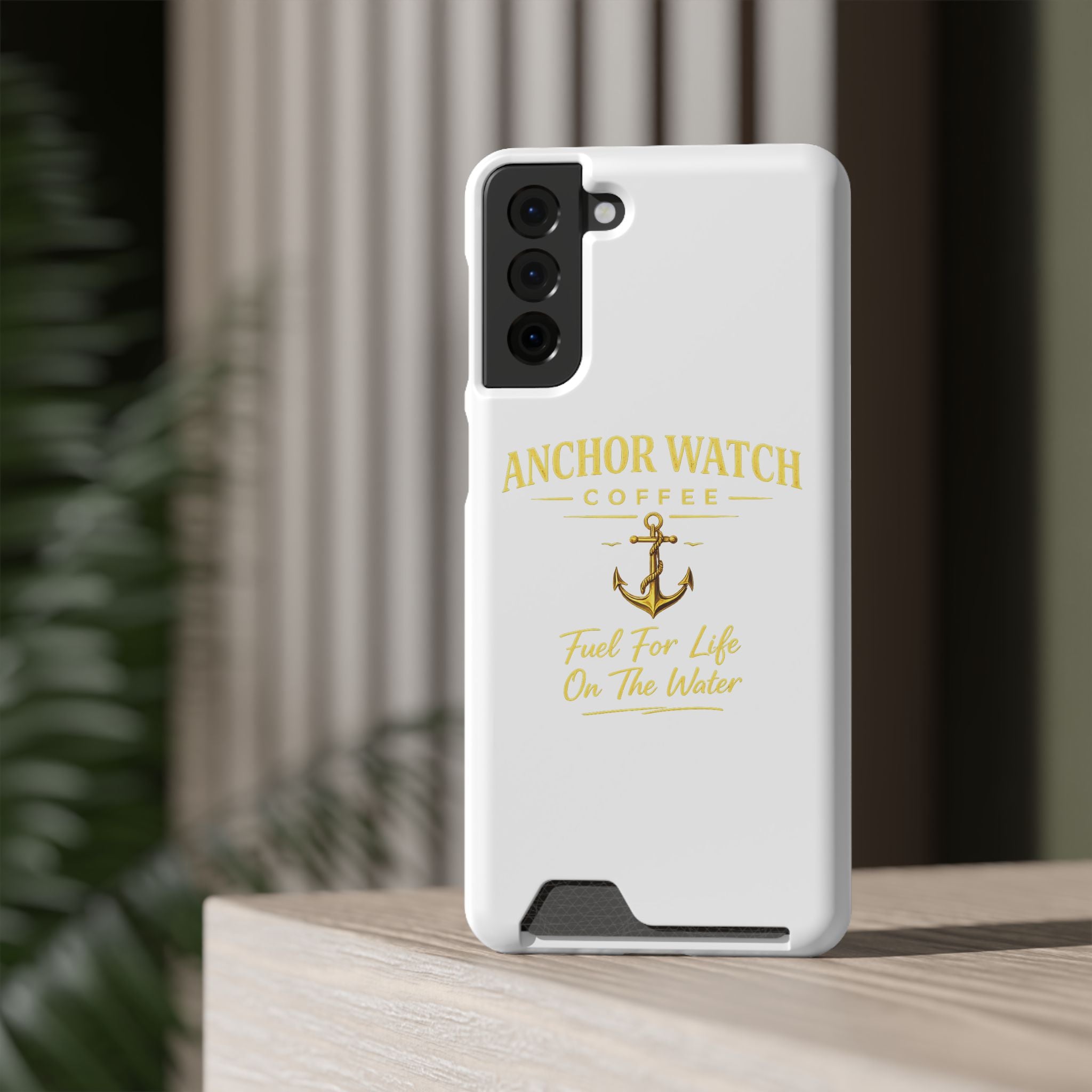 Anchor Watch Coffee Phone Card Case — "Fuel For Life On The Water" Nautical Phone Case