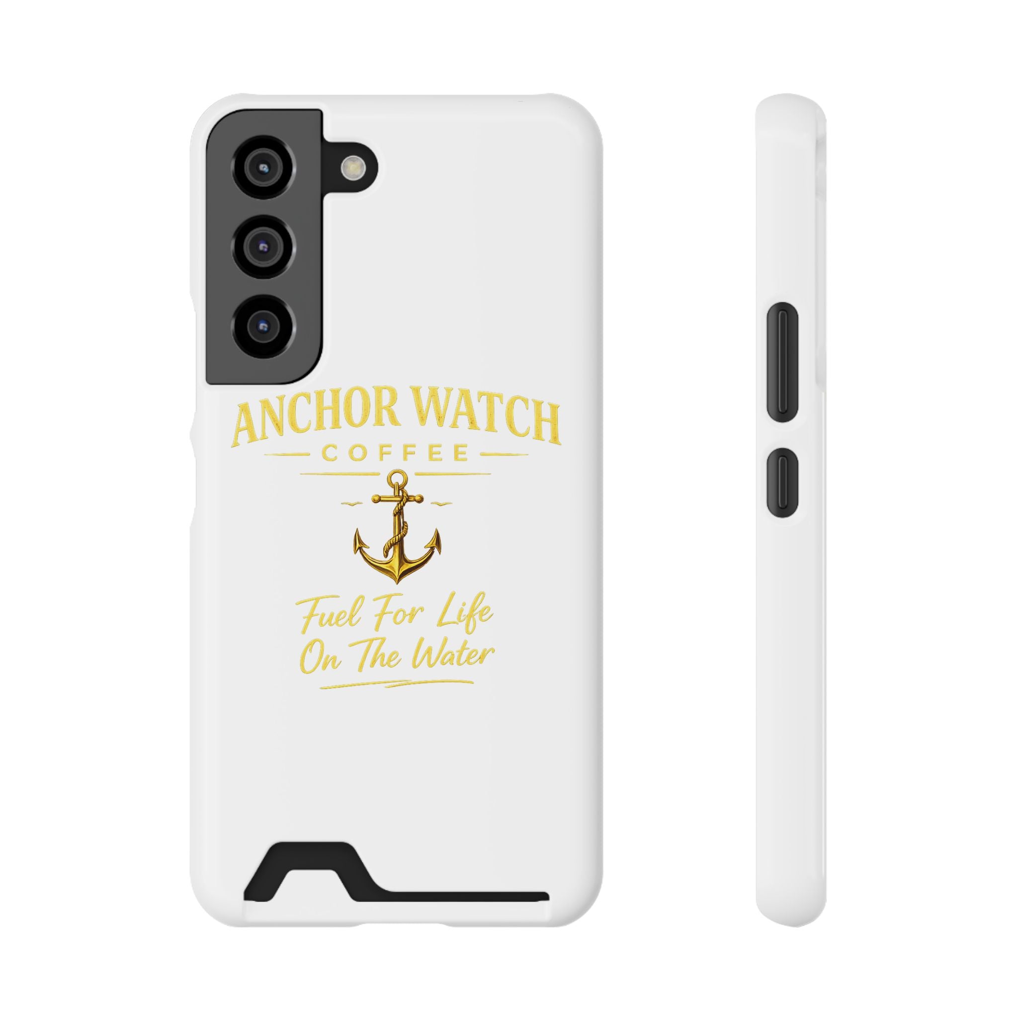 Anchor Watch Coffee Phone Card Case — "Fuel For Life On The Water" Nautical Phone Case