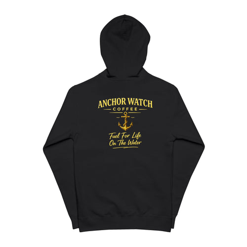 Anchor Watch Coffee Zip Hoodie — "Fuel For Life On The Water" Nautical Zip-Up