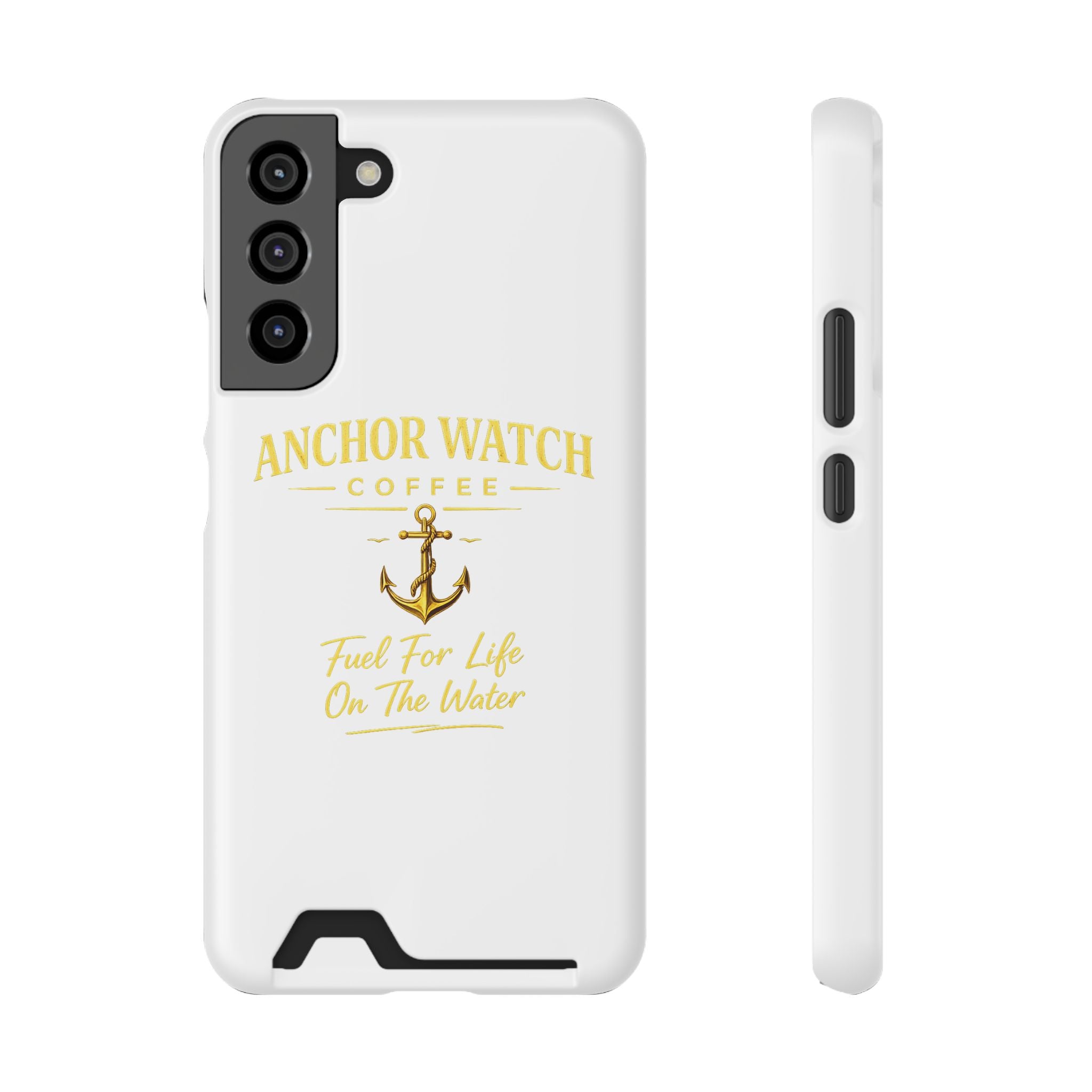 Anchor Watch Coffee Phone Card Case — "Fuel For Life On The Water" Nautical Phone Case